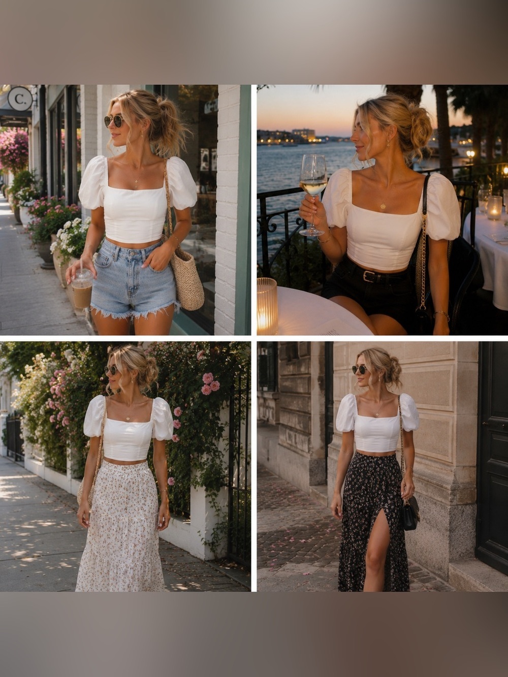 Abercrombie & Fitch White Square-Neck Puff Sleeve Crop Top